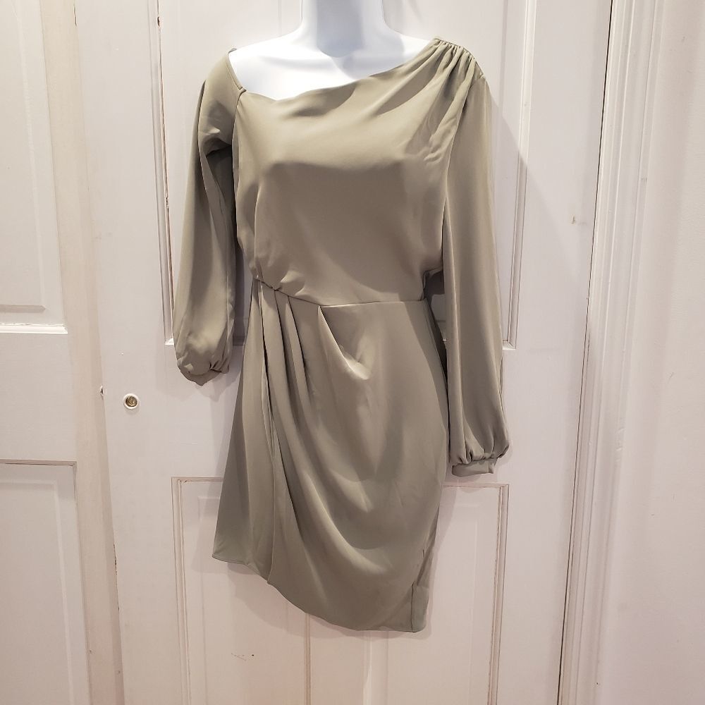 L'agence Long Sleeve Green Wrap Skirt Dress